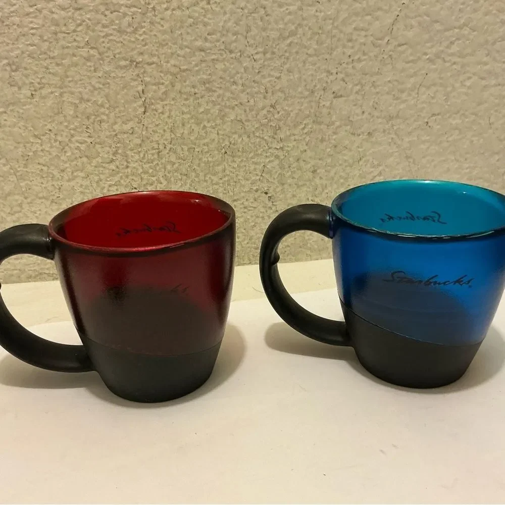 2 Starbucks translucent red blue mugs collectible Black Ceramic Mug